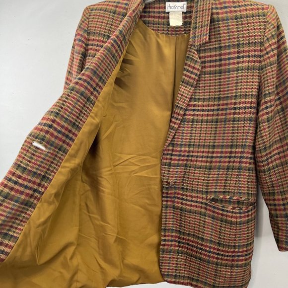 Vintage Thats Me Blazer size 5/6 M Plaid Tan Brown Pockets Lined Academia - Picture 4 of 5
